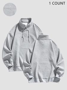 Men's Solid Textured Half Zip Up Sweatshirt, Regular Fit Casual Drop Shoulder Long Sleeve Pullover for Spring & Fall, Fashion Men's Clothes for Daily Wear