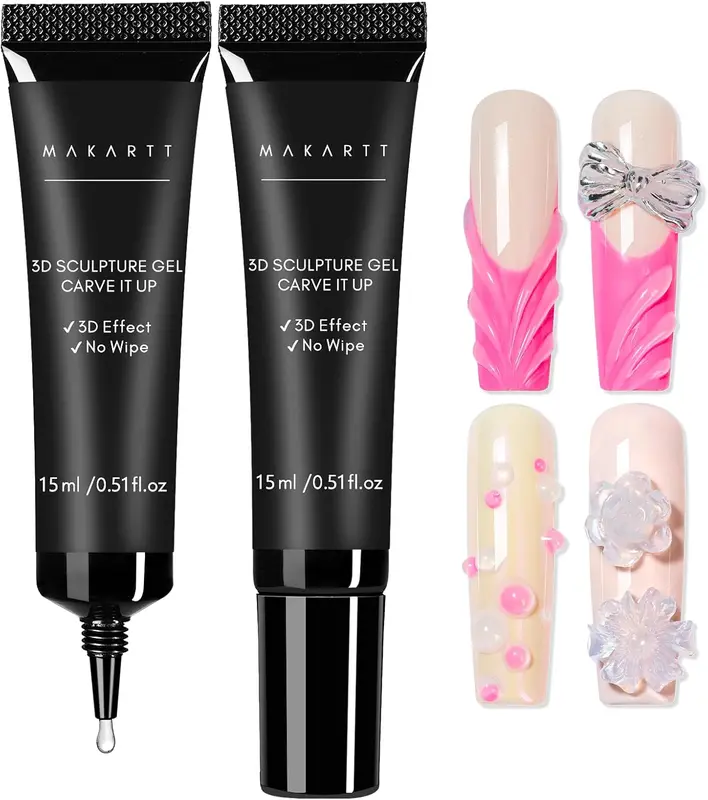 Sculpture Gel 3D Carving Gels, 2 * 15ml 3D Nail Gel Sculpting Gel for Nail Designs DIY Nail Painting Carved Gel Nail Polish Nail molding Gel Nail Decoration Manicure 0