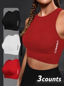 Women's Solid Color Crop Sports Tank Top, Breathable Moisture Wicking Quick Drying Sports Top, Ladies Sportswear for Indoor Outdoor Wear