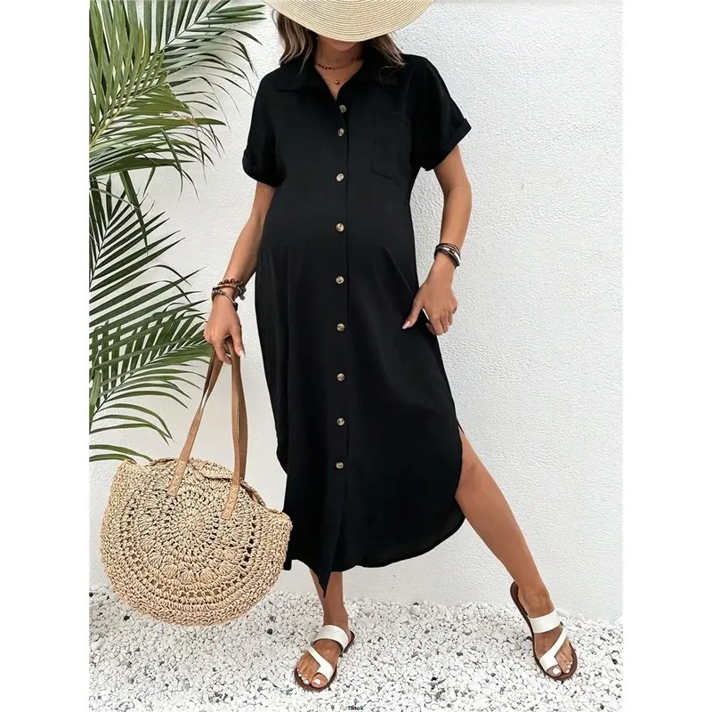 Dress Shirt Sleeve Solid tiktok Maternity Short 3