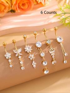 Women's Elegant Butterfly & Flower Design Belly Rings, Stainless Steel Belly Button Rings, Cute Trendy Belly Piercing Jewelry, Fashion Body Jewelry for Party & Daily Decor