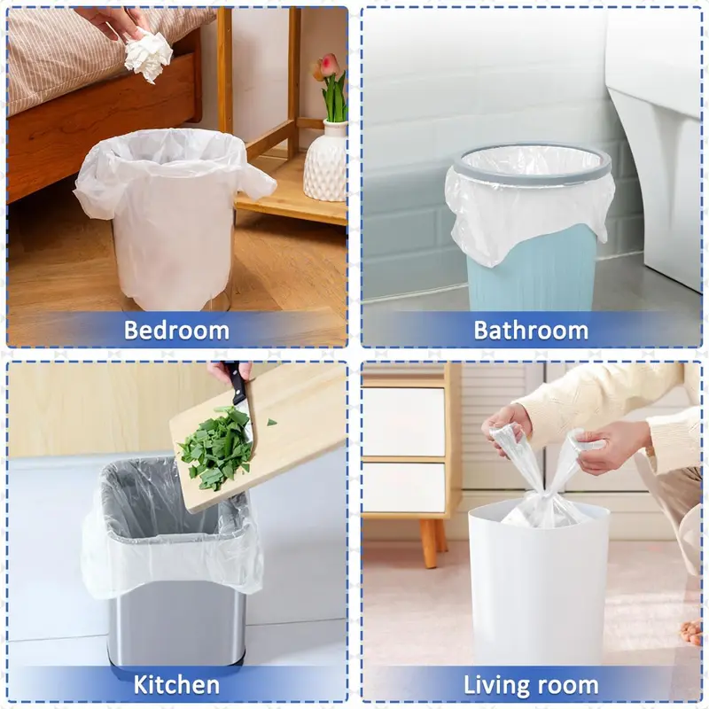 Bin Bags 20Liter with Tie Handles,Heavy Duty Bin Liners White and Transparent Trash/Garbage Bags 52 Count Rubbish Bags Pack 6
