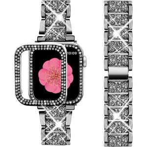 Luxury Women's Watch Band with Protective Case (without Watch), 1 Count Rhinestone Decor Watch Band for Apple Watch 9/8/7 (S10 Compatible), Wearable Accessories