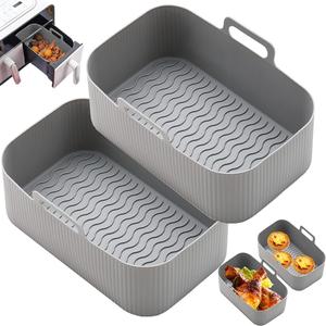 2x Large Dual Basket Air Fryer Silicone Liner Reusable Baking Tray Pan for Ninja Air Fryers Non-Stick Heat-Resistant Basket Insert Dual Zone Design