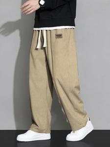 Men's Solid Corduroy Pants, Loose Casual Comfy Straight Leg Trousers for Fall & Winter, Men's Bottoms for Daily Wear