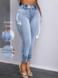 Women's High Waist Rise Button Jeans, Casual Comfy Denim Pants for Daily Wear, Ladies Bottoms for Summer