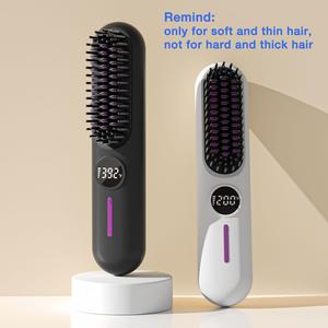 Portable Cordless Hair Straightener Brush, Hair Straightener Comb, 2 in 1 Curling & Straightening Hair Iron, USB Rechargeable Hair Iron for Home Office School Or Travel