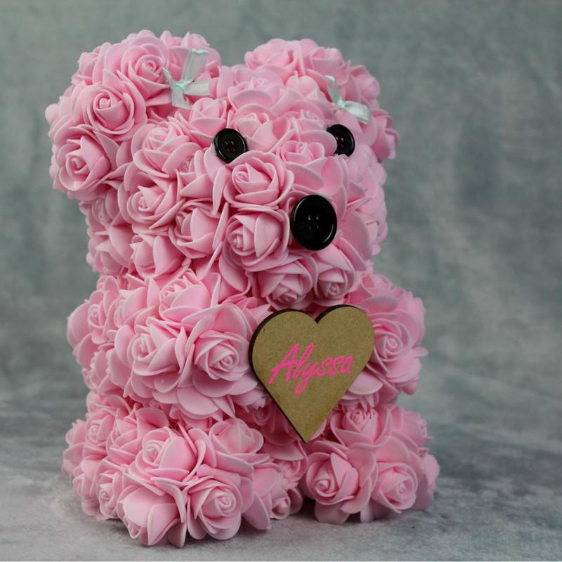 Personalised Flower Bear Custom Name Rose Bear Teddy Artificial Rose Birthday Christmas Mother's Day Gift for Her Gift For Him Nan Friend Daughter Son Wedding Funeral Memorial Colourful Flowers Personalized 5