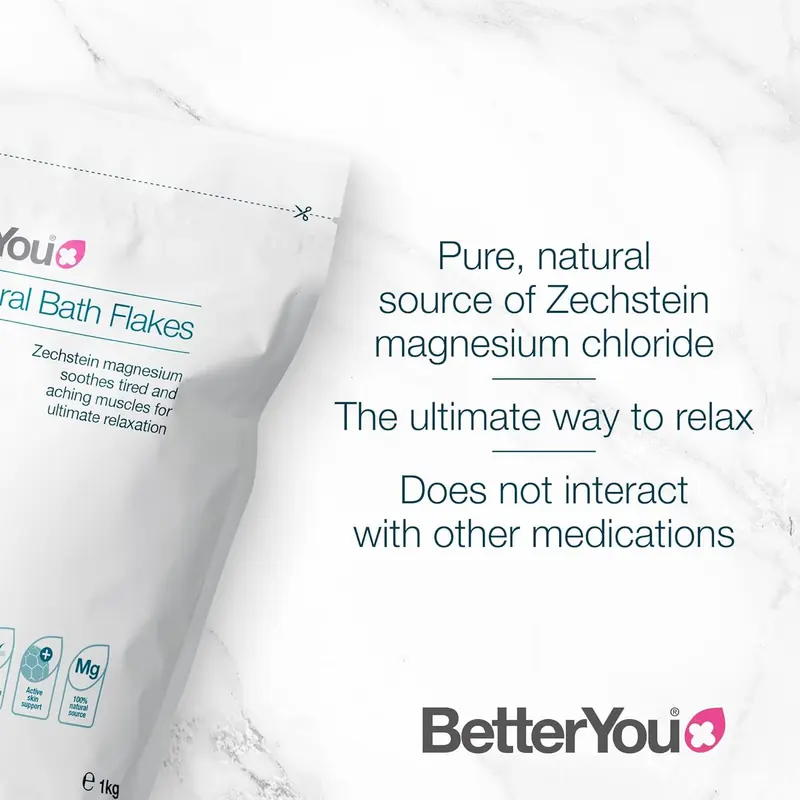 BetterYou Magnesium Bath Flakes 1kg – Natural Zechstein Mineral Salts | Vegan, Palm Oil Free, Relax & Detox Soak 5