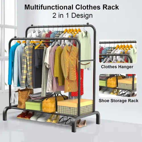 Heavy Duty Double Clothes Rail Hanging Rack Garment Display Stand Storage Shelf 2
