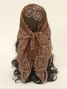 Spring Floral Mesh Scallop Design Bandana, Boho Style Floral Embroidered Scarf, Women's Scarf for All Seasons, Fashion Accessories for Women & Girls, Boho Style Shawl