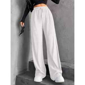 Women's Textured Front Tie Elastic Waist Straight Pants, Casual Comfortable Wide Waist Long Pants, Suitable for Daily Wear, Women's Four Seasons Bottoms, Casual Fashion Pants, Women's Clothing, Casual Unique Long Pants Womenswear Basic cargo women tighten