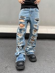 Men's Regular Fit Plain Ripped Straight Leg Jeans, Casual Comfy Denim Pants for Daily Wear, Fashion Men's Bottoms for All Seasons, Cotton Ripped Pocket Jeans