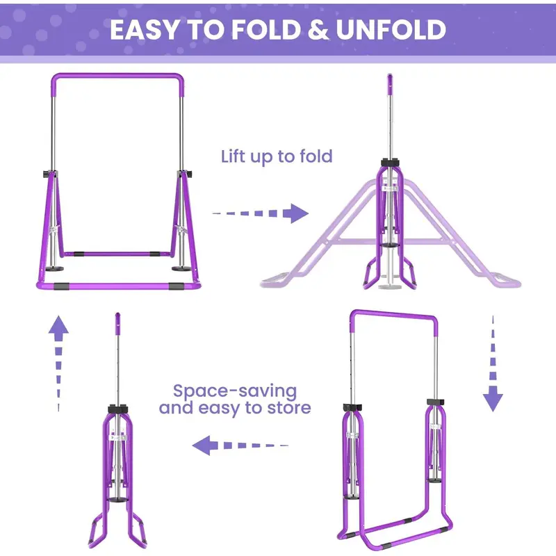 Gymnastics Bar, Kids Folding Horizontal Bar, Gymnastic Training Equipment Adjustable Height for Home Gym Indoor Garden Outdoor 3