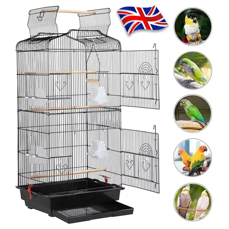 Budgie Cage Metal Parrot Bird Cage Open Top Bird Aviary for Cockatiels Canaries- 0