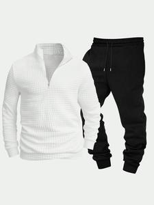 Men's Half Zip Sweatshirt & Pants Two-Piece Set, Casual Long Sleeve Pullover & Trousers for Fall & Winter, Men's Two-piece Outfits for Daily Wear