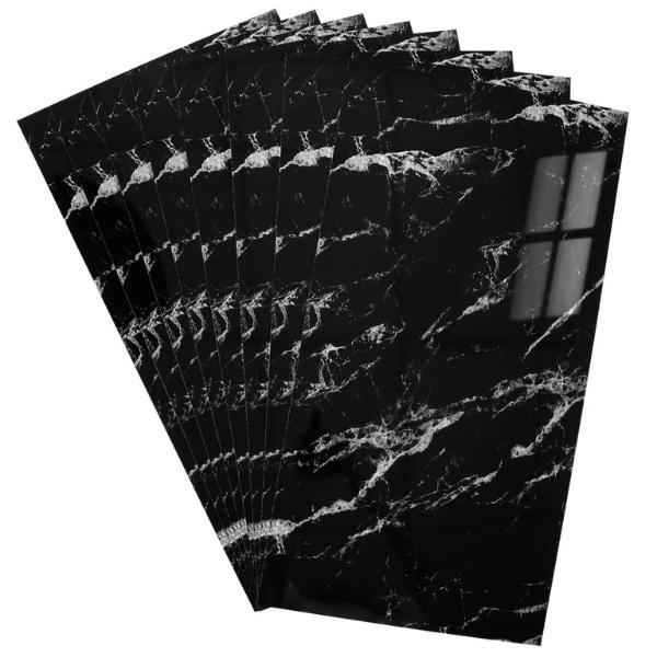 10PCS Black Marble 1 PVC Wall Tile Stickers Self-Adhesive 30x60cm for Kitchen & Bathroom Decor Decorative Ornaments Tiles Sticker Aluminium Metal Smooth pu stone panel transparent reflective Wood Wooden Glass waterproof 3