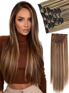 23 Inch Long Straight Clip-in Hair Extensions, 6 Counts Gorgeous Fluffy Wigs for Women, Synthetic Hair Extensions for Party, Daily Use