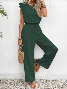 Two-piece Set Women's Solid Top & Wide Leg Pants Set, Casual Sleeveless Top & Trousers for Summer, Ladies Clothes for Daily Wear, Soft Lounge Sets