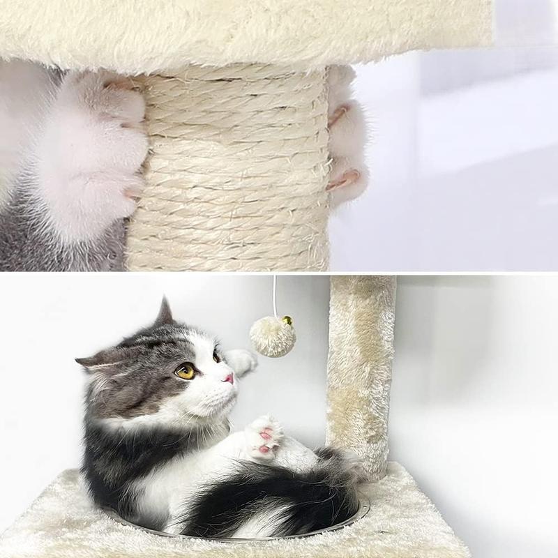 114 UK-GB  Cat Tree with Scratching Post & House, Stable Cat Play Tower, Multi-Level Activity Centre for Indoor Cats, Kitten Climbing Frame, Beige 4