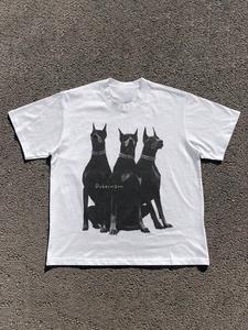 Unisex's Doberman Print Round Neck Tee, Casual Comfy Fashion Short Sleeve T-shirt for Daily Wear, Ladies Clothes for All Seasons, Top