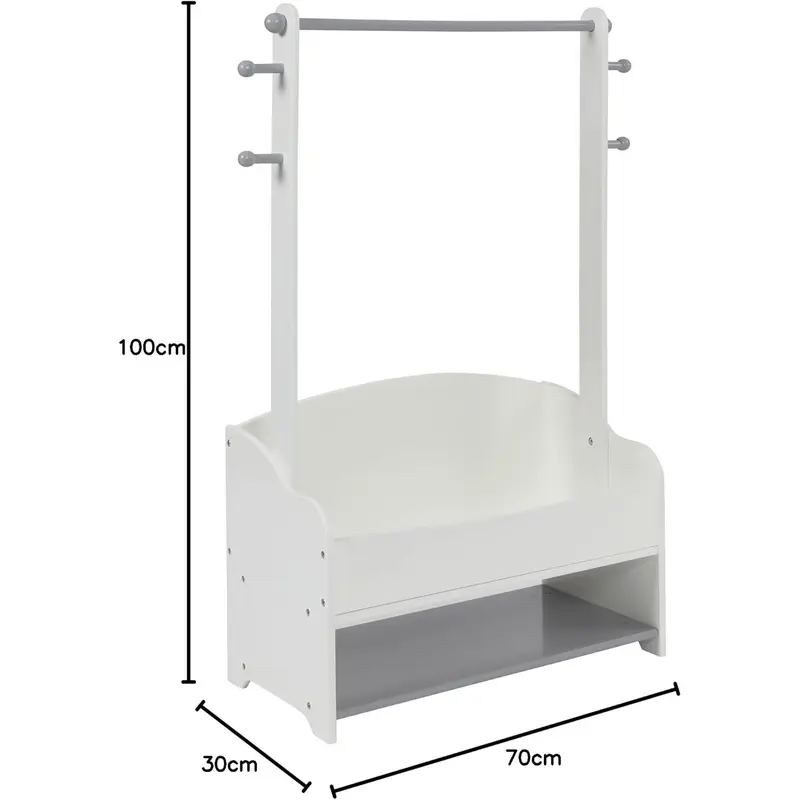 Liberty House Toys Kids Hanging Rail with Extra Storage, Kids Clothes Rail, Wooden Hanging Rail with Storage, Toddler, Kids Dress Up Rail, White and Grey 7