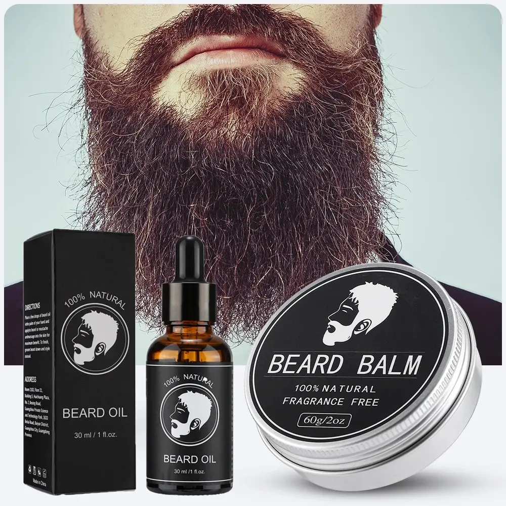 Complete Beard Growth Set for Men – Nourish, Thicken & Tame with Premium Oil, Balm & Wax Hair Care Apricot Biotin Clear