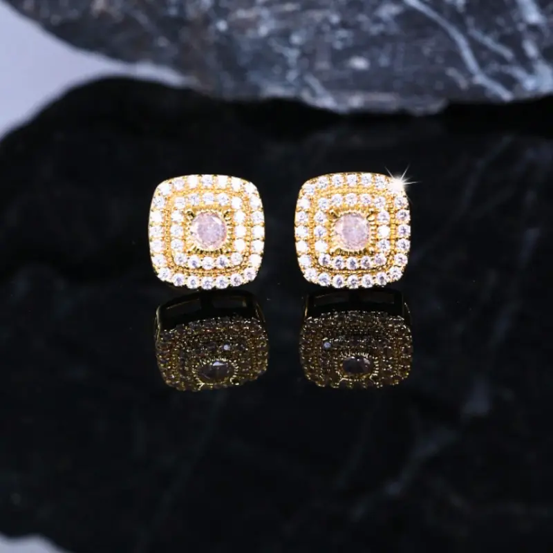2pcs/Set Classic Hip Hop Style Square Zirconia Stud Earrings for Men and Women, Elegant Fashion Jewelry, Suitable for Daily Wear, Gifts for Loved Ones 4
