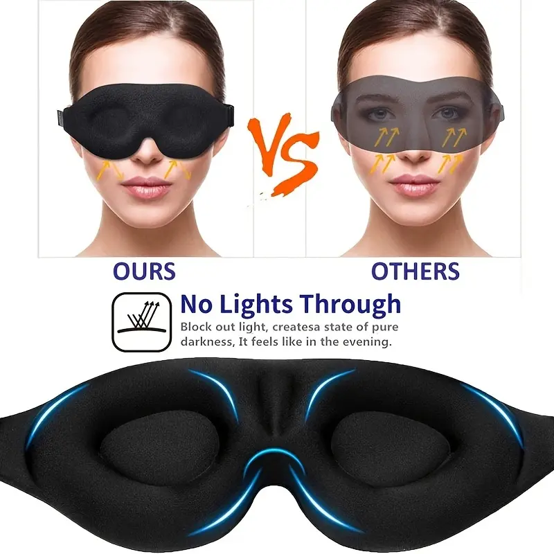 Ultra-Comfort 3D Contoured Sleep Mask for Men & Women - Soft, Light-Blocking Eye Shade with Adjustable Strap for Deep Sleep, Travel & Yoga Nap - Black, Fragrance-Free 1