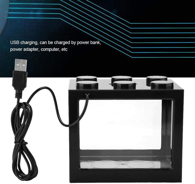Aquarium Fish Tank Decorative Mini Aquarium USB LED Light Lamp Fish Tank Desktop Lamp Fish Tank for Box Office Tea Table Decor 2
