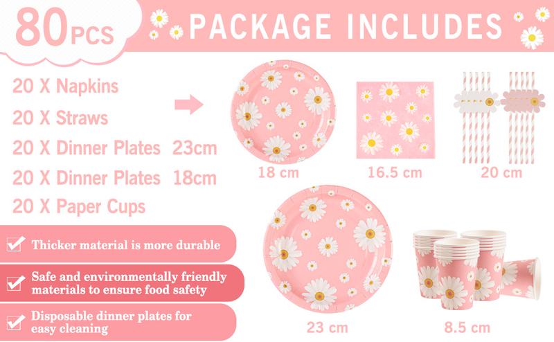Product Introduction of SUNBEAUTY Little Daisy Party Tableware Set, Pastel Decorations for Baby Showers and Birthdays 4