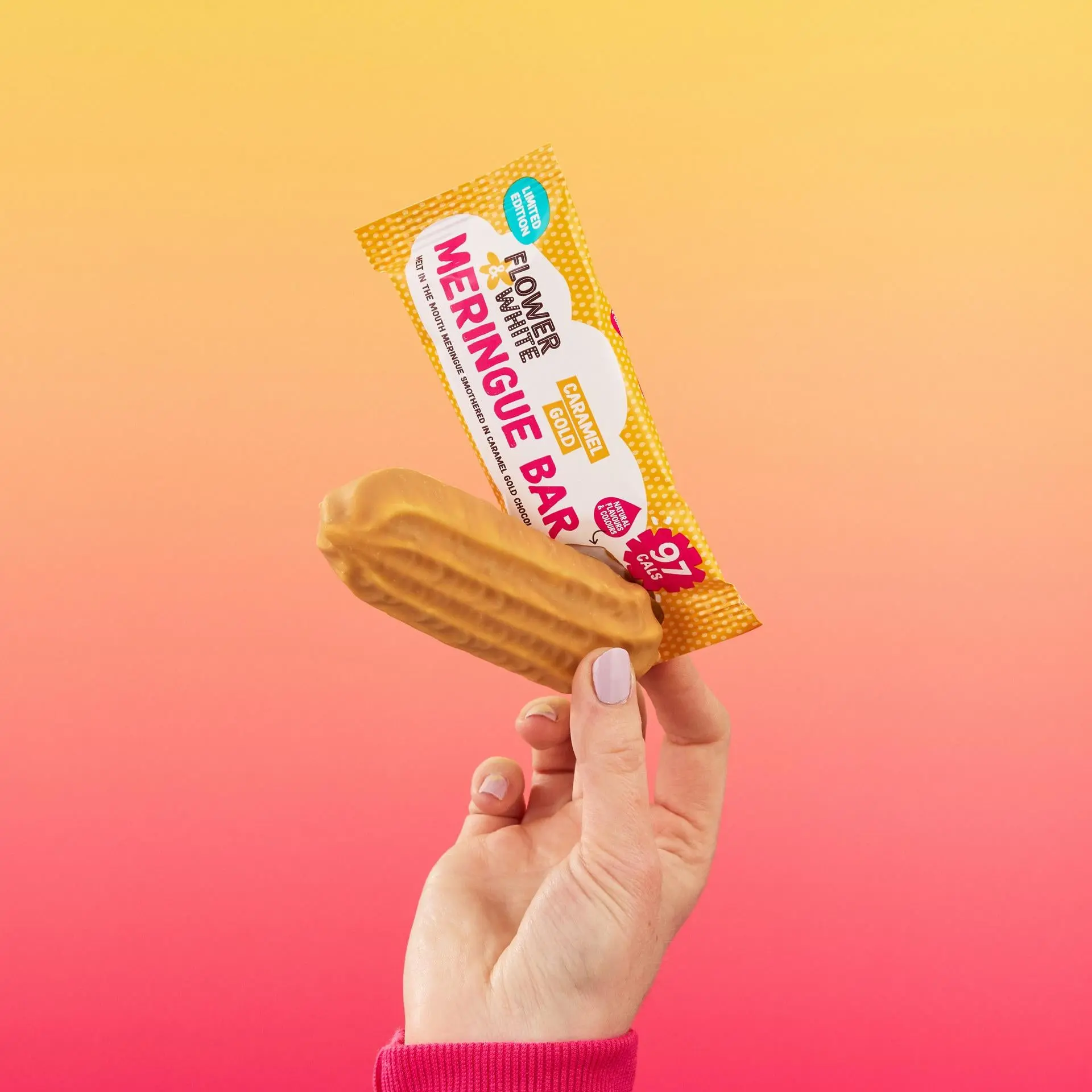 Flower & White Low Calorie Caramel Gold Meringue Bars- 10/15 Bars - 97 Calories Per Bar, Vegetarian, Gluten-Free