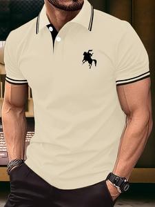 Men's Regular Fit Horse Print Polo Shirt, Casual Short Sleeve Top for Summer, Fashion Men's Clothes for Daily Wear, Menswear