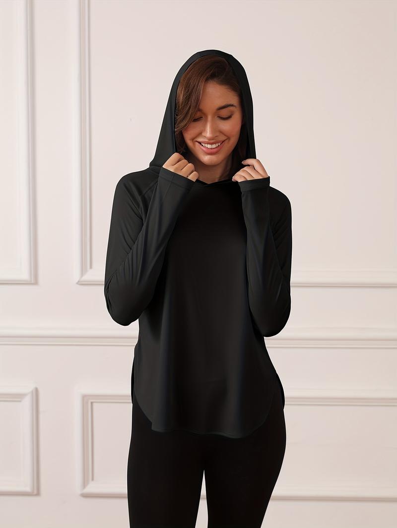 Product Introduction of Women'S Sun Protection Hoodie - 100% Polyester Knit Fabric, UV Protection, Lightweight, Slight Stretch, Solid Color, Ideal for Cycling & Outdoor Activities, 105g/m² 3