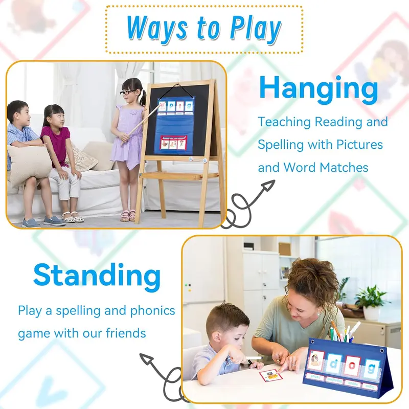 Desktop Pocket Chart, Self-Standing & Foldable Visual Timetable Tabletop Chart, with 108 Paper Cards, Learning Board for Kindergarten, Teacher Classroom, Home Use 2