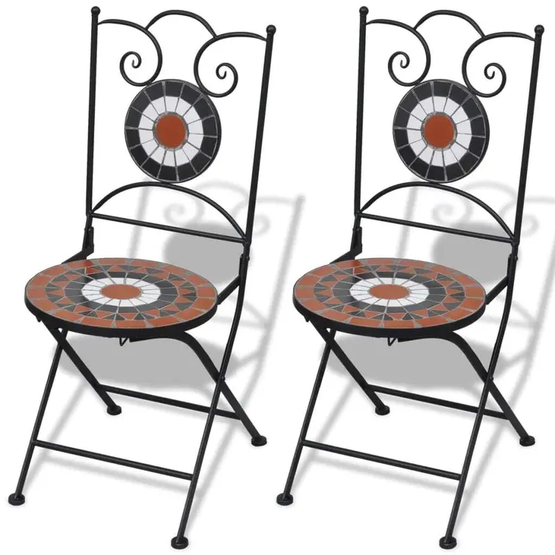 Set of 2 Folding Bistro Chairs in Ceramic Terracotta & White - Stylish Outdoor Furniture 1