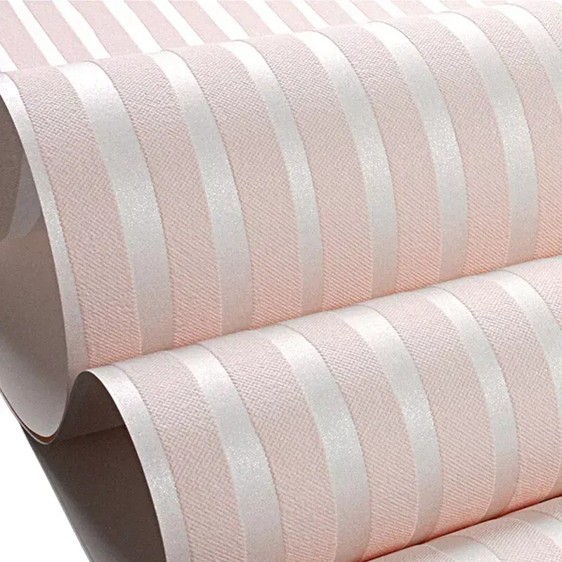 Modern Pink Metallic Stripes Textured Non-Woven Wallpaper Girls Bedroom UK 2