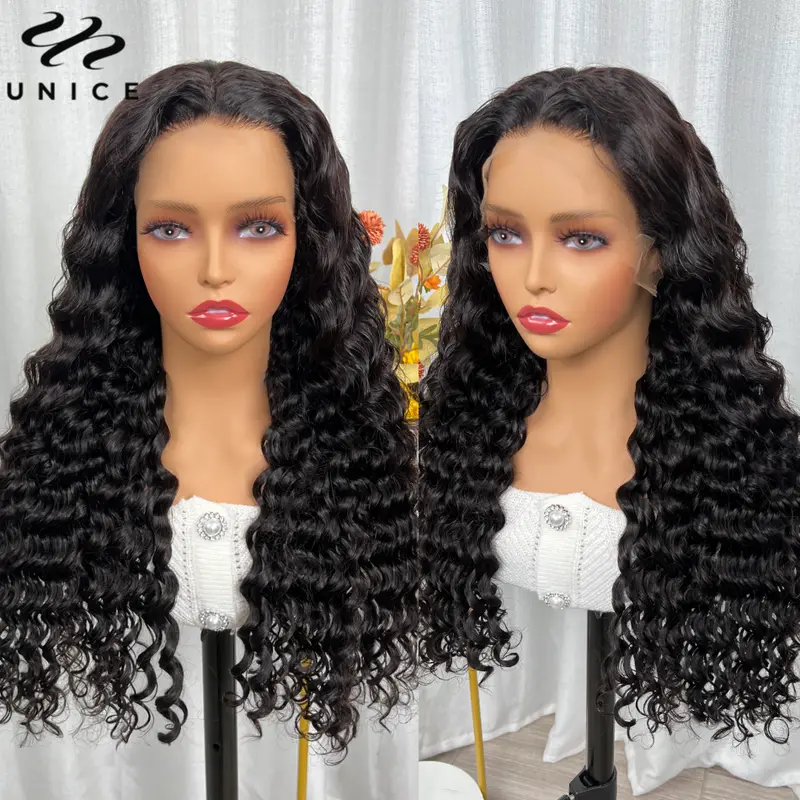 200% 250% Deep Wave 5x5 HD Lace Wig Human Hair Pre Plucked Full Human Hair Lace Wigs Match All Skin Tones 3