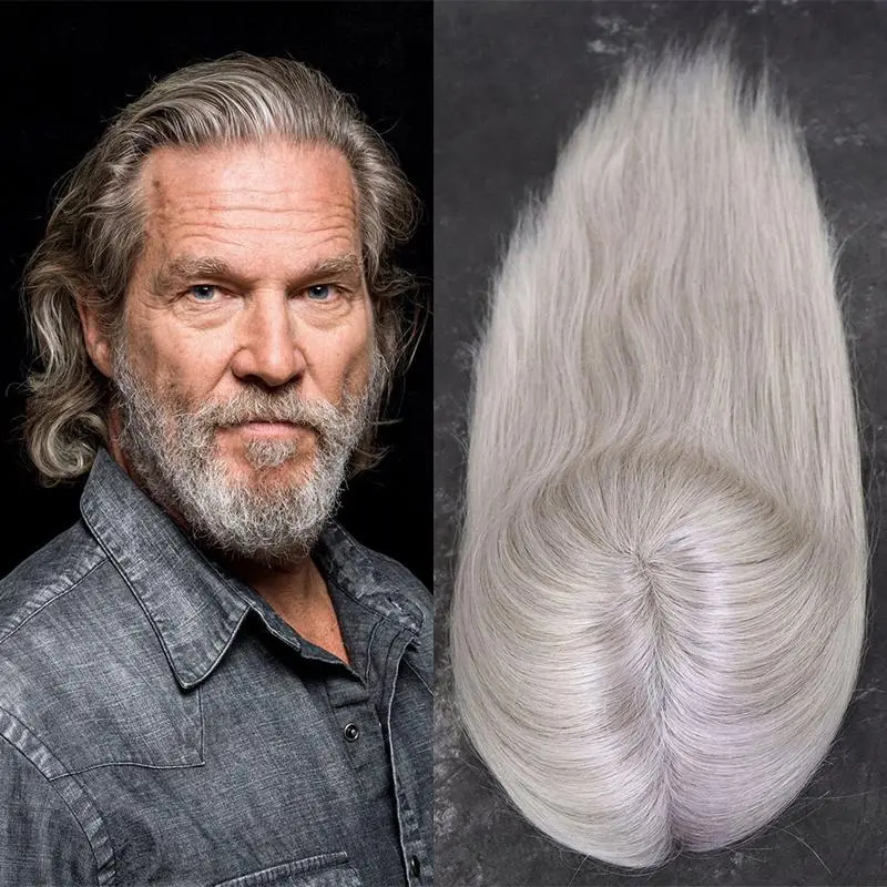 Toupee Male Wig  Grey White Color Mono Poly PU CC Base Human Hair System Prosthesis #590 8X10 Can Custom 0