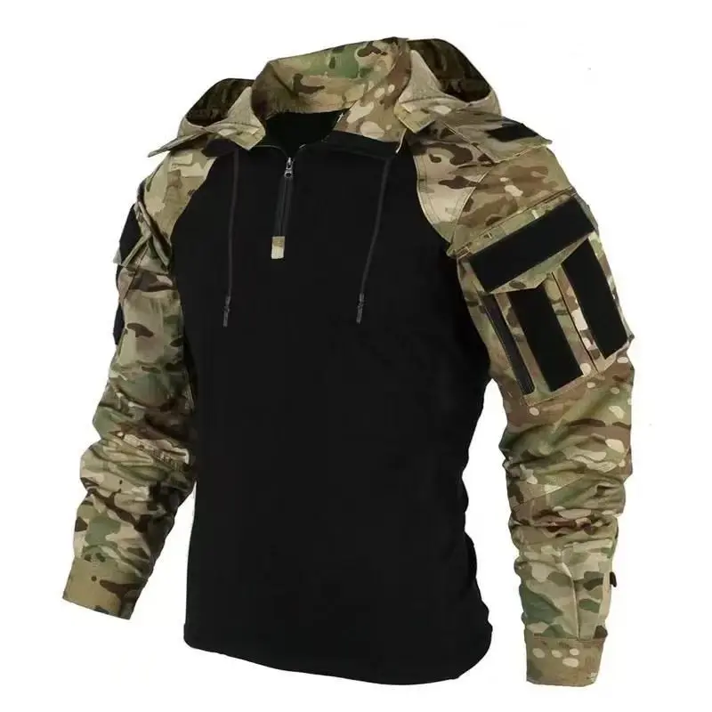 Outdoor shirt camouflage combat T-shirt hooded men's work tactical shirt camping hunting clothing wear 0