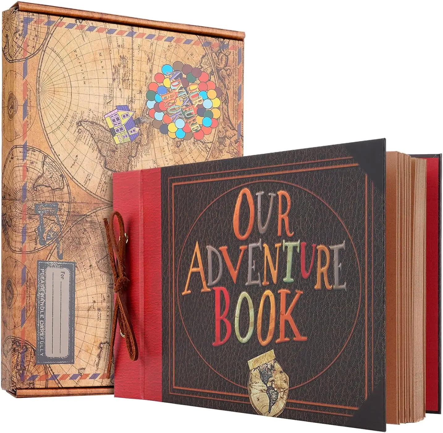 Our Adventure Book Scrapbook Photo Album, Retro Style Embossed Letter Cover Travel Journal Kit for Couples