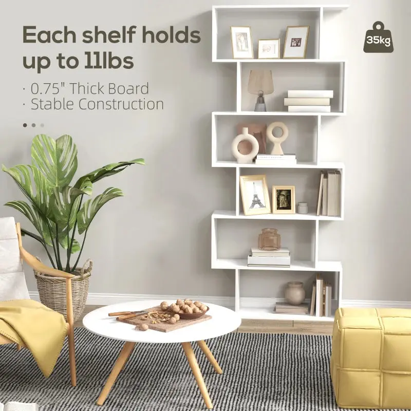 Wooden S Shape Storage Shelf / Bookcase Shelving - White 4
