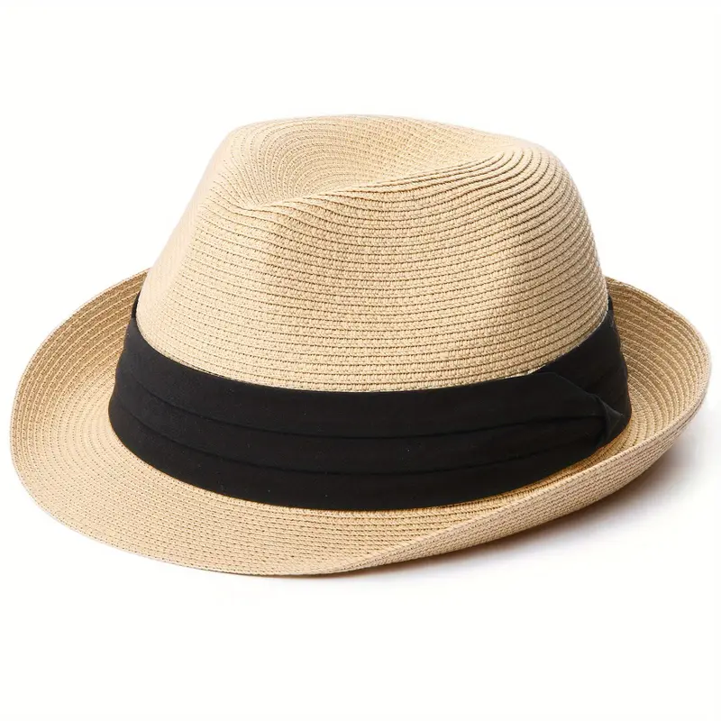 Foldable Roll Up Short Brim Trilby Hat Panama Beach Hat Fedora Straw Sun Hat For Men Women, Ideal Choice For Gifts 4