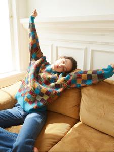 Women's Plaid / Heart / Striped Pattern Drop Shoulder Sweater, Casual Long Sleeve Round Neck Jumper for Fall & Winter, Fashion Ladies' Knitwear for Daily Wear