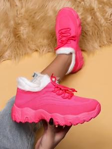 Women's Fashionable Lace Up Platform Sneakers, Casual Sporty Contrast Mesh Fleece Running Shoes, Female All-match Round Toe Shoes for Daily Wear
