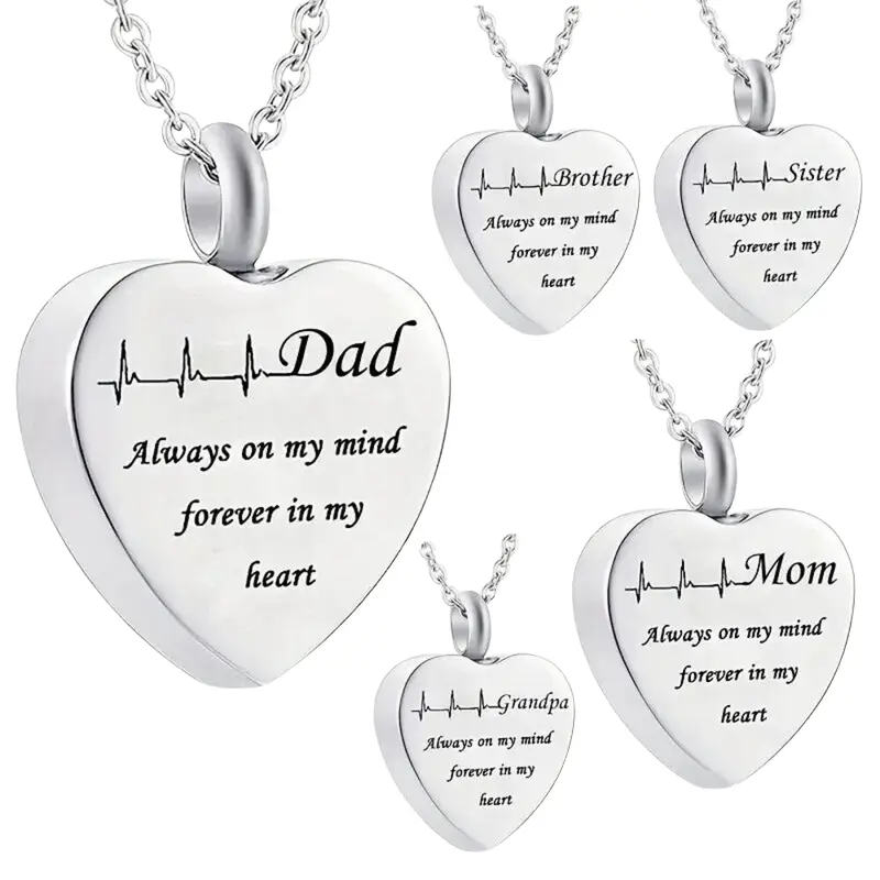 Family Heart Jewellery Urn for Mum Dad Sister Brother Grandma Grandpa Necklace Pendant Ashes Locket Cremation Keepsake 0