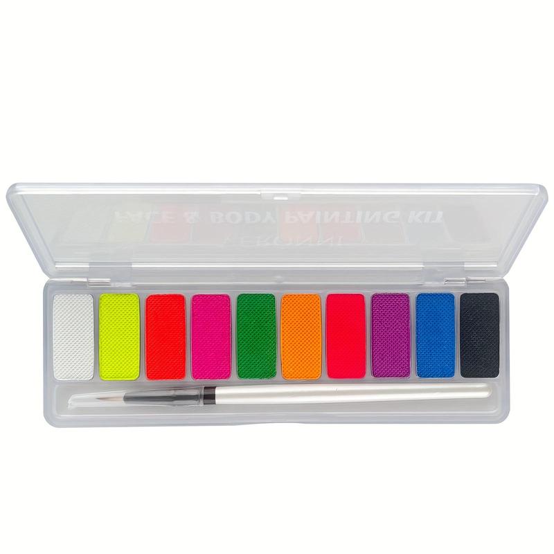 Product Introduction of 10 Colors Water Activated Eyeliner Palette With Fine Liner Brush Set, UV Glow Neon Fluorescent Face Body Paint Kit For Halloween Makeup Party Fancy Dress Beauty Makeup For Music Festival 7
