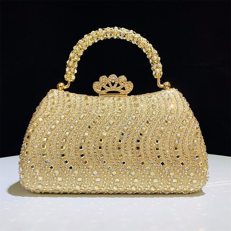 Fashion Banquet Hand Bagelegant S-shaped Hand Bag for Women Solid Color Striped Diamond Bags 2