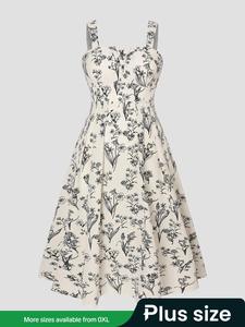【Plus Size】Floral Print Dress, Elegant Fashion Casual Sleeveless Dress for Daily Outdoor Wear, Women Plus Clothing for Summer, Womenswear, Lady Plus Size Dresses, Gowns