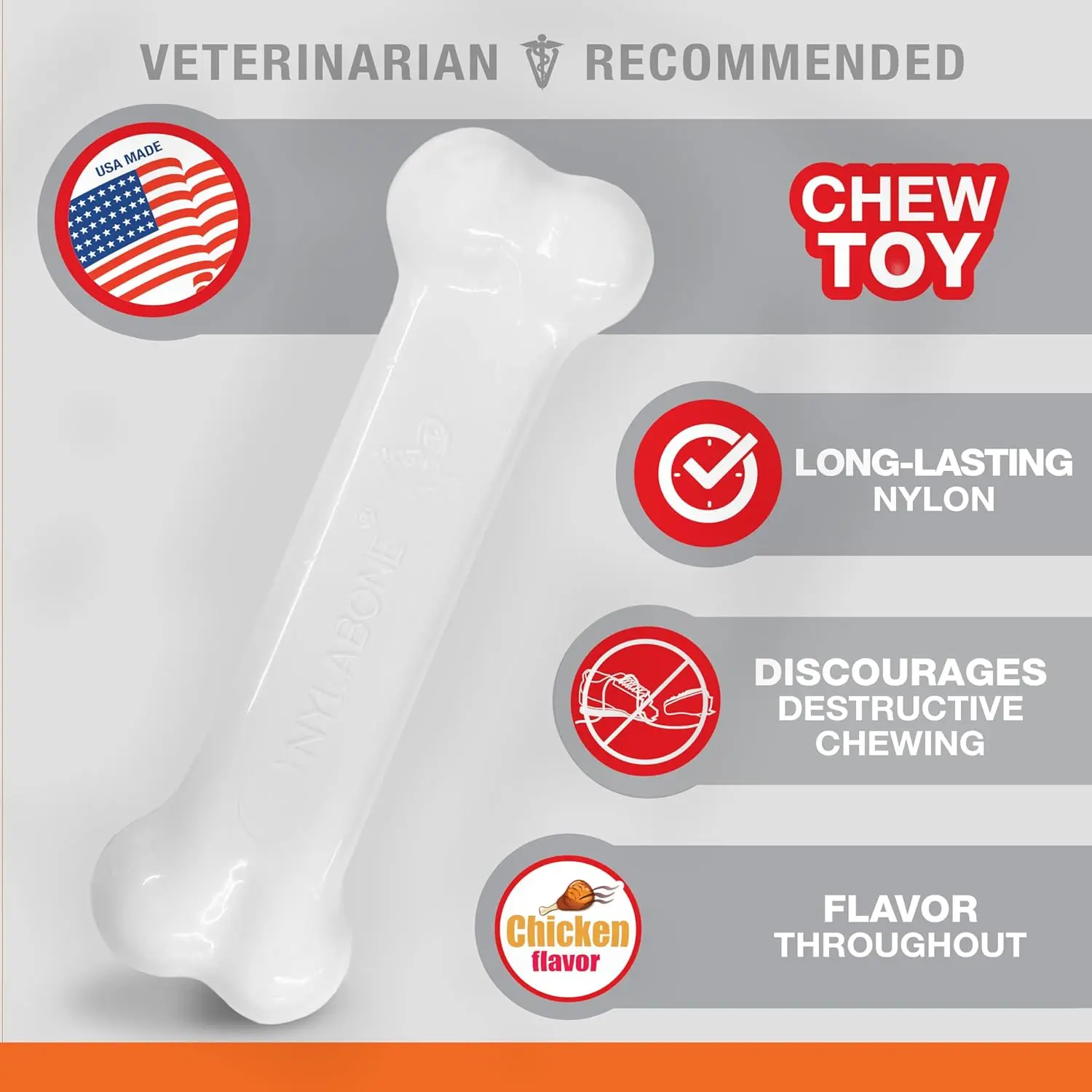 Dura Chew Extreme Tough Dog Chew Toy Bone, Chicken Flavour, XS, for Dogs Up to 7 kg